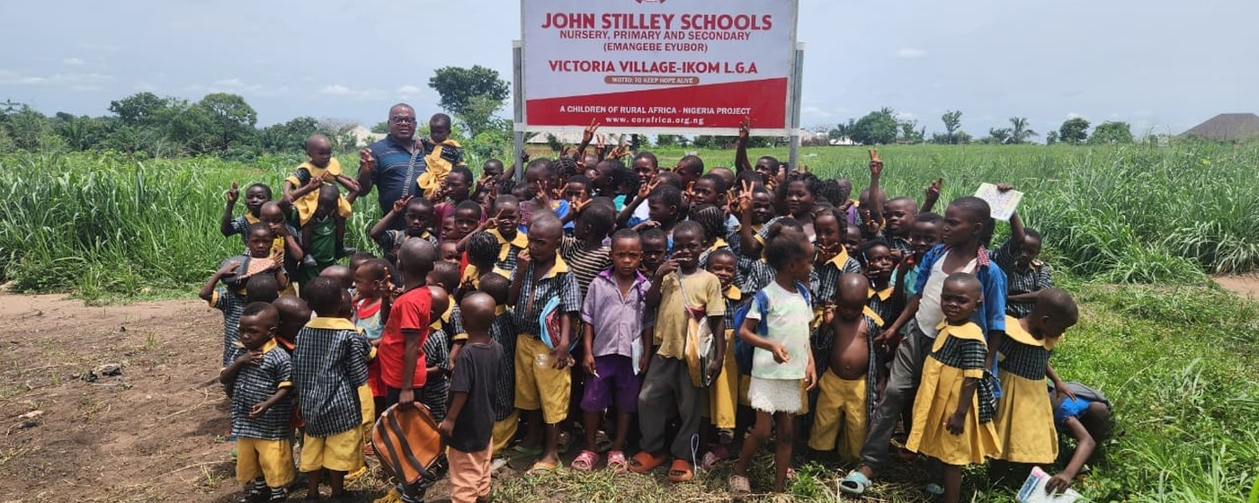 Pupils gathered at the John Stilley Schools, Victoria-Ikom